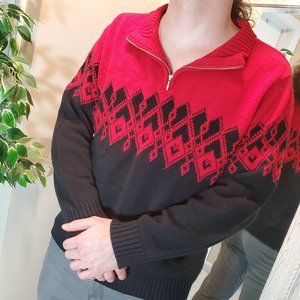 Men's Zip Up Fair Isle Motif Sweater